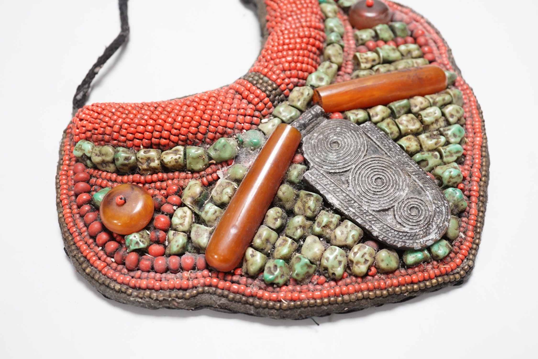 A Tibetan coral, turquoise and amber phenolic collar